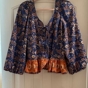 House of Harlow 1960 Navy and Orange Floral Blouse